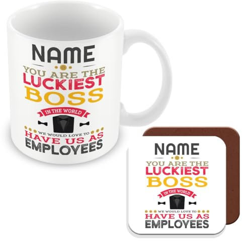 MUGGZ Personalised - Novelty Funny Gift for Boss - You are The Luckiest Boss in The World - Mug & Coaster - Giftset - Made in The UK – Custom Funny Coffee Mug – Unique Gift for Friends & Family