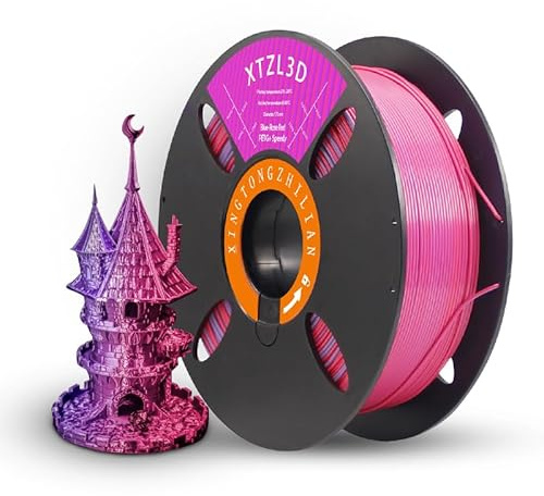 High-Speed Bi-Colour Purple&Rose-Red Silk PETG 3D Printer Filament 1.75mm, Dimentional Accuracy +/-0.02mm, 1Kg Spool (Reuseable Tray) 3D Printing Filament