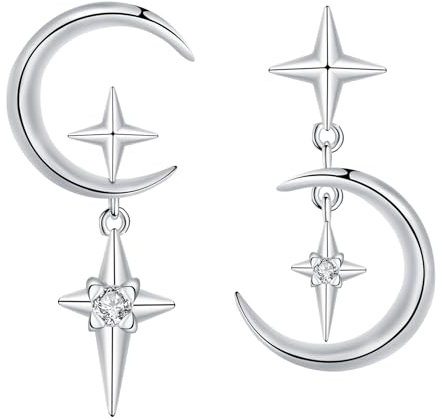 Arrebol Mond Stern Ohrringe 925 Sterling Silber für Damen Asymmetrische Ohrstecker Original Schmuck Für Frauen Geschenk
