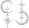 Arrebol Mond Stern Ohrringe 925 Sterling Silber für Damen Asymmetrische Ohrstecker Original Schmuck Für Frauen Geschenk