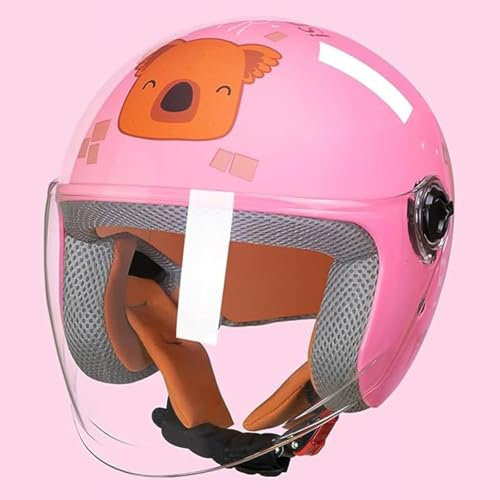 Kinder Motorradhelm Mopedhelm Jethelm Mit Sonnenblende Fahrradhelm Jungen Und Mädchen Rollerhelm for 5 Jahre - 12 Jahre Kid(Pink)