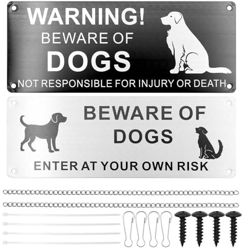 ZYKORT 2 Pack Beware Dog Signs for Gates with Zip Ties and Screws, Outdoor Aluminum Signs, Home Garden Wall Plaque Board Door Wall