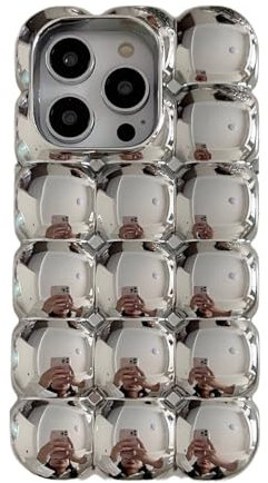 Tybiky 3D Cartoon Bubble Handyhülle Kompatibel mit iPhone 13, Farbe Macaron Eiform Boba-Tee Hülle Weiche TPU Stoßfest Silikon Pop Bubble Schutzhülle Lustige Fidget Toy Phone Case, Galvanisches-Silber
