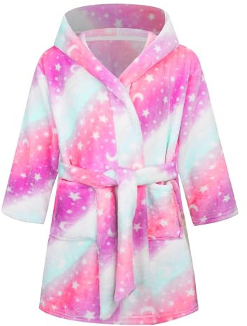 Baogaier Bademantel Mädchen mit Kapuze Morgenmantel Kuschelig Warmen Weichen Pyjamas Kleinkind Fleece Hoodie Roben Nachtwäsche Kinder Nachthemd Geschenke 7-8 Jahre,GR.122-128, Rosa Sterne