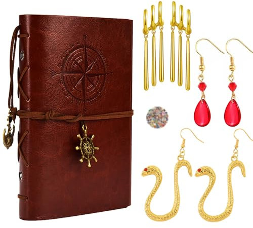 HJYZY Boa Hancock Ohrringe Zoro Ohrstecker Set Anime OP Schmuck Accessoire Ledergebundenes Piraten Journal Schreiben Notizbuch mit Aufklebern 14 Stück