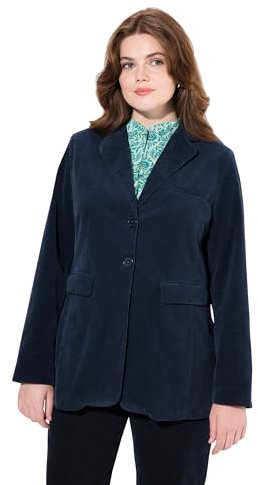 Ulla Popken Damen große Größen Übergrößen Plus Size Cord-Blazer, Reverskragen, Knopfverschluss, tailliert Marine 48 821533132-48