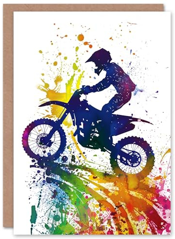 Artery8 Motorcycle Motocross Sport Rainbow Paint Splat For Him Man Birthday Card