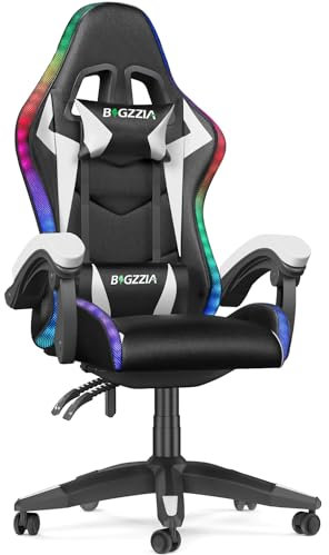 bigzzia Gaming Stuhl mit LED - Gaming Chair Gamer Stühle RGB Licht Beleuchtung Computerstuhl Höhenverstellbar Ergonomisch Bürostuhl für Jugendliche Jungen Mädchen Erwachsene (mit LED, Elfenbein)
