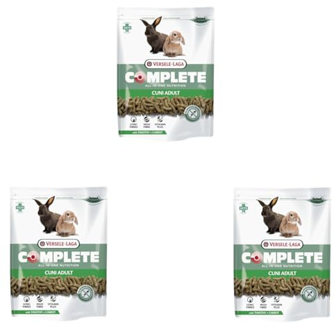 Versele-Laga Complete Cuni Adult | 3er Pack | 3 x 500 g | Alleinfuttermittel für ausgewachsene Kaninchen | Schmackhafte All-in-one Pellets | Mit Langen Fasern und Kräutern