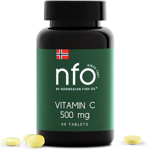 NFO Vitamin C 500 MG [60 Kautabletten] mit Quercetin, Norwegischer, Vegan | Mit Natrium- und Calciumascorbat • Acerola-, Amla- und Hagebuttenextrakt • Natürliches Kirscharoma • Aus Norwegen