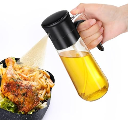 Euqvunn Oil Spray Bottle, Glass Oil Dispenser Bottle [Fine Spray & Clog-Resistant Filter] Small Oil Sprayer Bottles for Kitchen Cooking, Air Fryer, Oven, Barbecue, Salad, Oil/Vinegar/Sauce 280ml