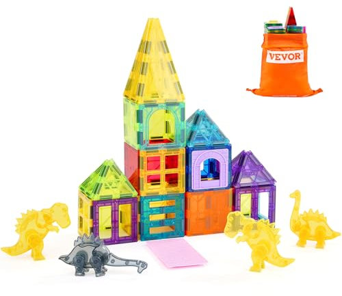 VEVOR Magnetische Bausteine, 56-teiliges magnetisches Tier-Bauset, Magnetspielzeug mit 4 Dinosauriern, STEM-Sensorik-Lernspielzeug, Konstruktions-Stapelspielzeug, Geschenk für Kinder ab 3 Jahren