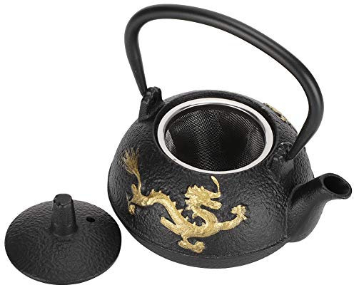 Small Dual Dragons 0.3L Cast Iron Teapot, Japanese Style Kung Fu Tea Kettle, Raw Iron Kettle with Infuser