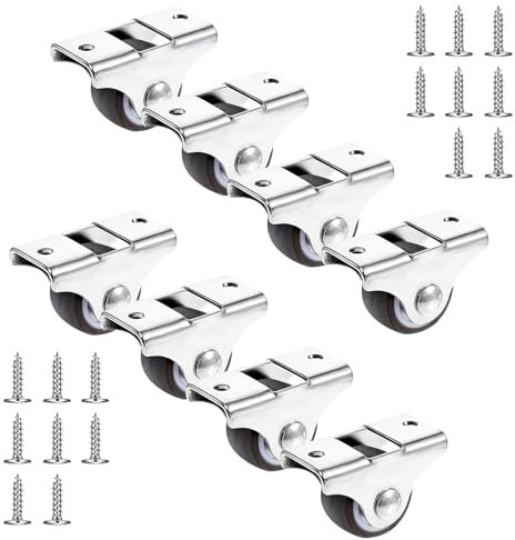 Dimeho 8 Pcs Low Profile Swivel Casters Little Rubber Rolling Wheel Mini Caster Wheels 1Inch Self Adhesive Single Direction Tiny Wheels Metal Fixed Plate for Small Appliances Furniture DIY Project