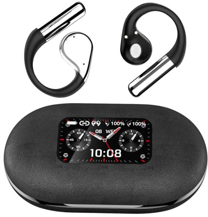 Fourmor Auriculares Bluetooth inalámbricos de Oreja Abierta, Pantalla táctil a Color, Bluetooth 5.4, batería de Larga duración, Resistencia al Agua IPX5, transmisión de Sonido direccional DT3.0