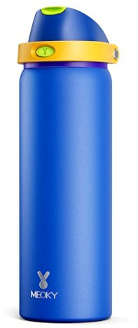 946ml Metal Water Bottle for Sports: Meoky Stainless Steel Water Bottle with 2-in-1 Straw and Spout Lid - Leak Proof, Cold for 24 Hours, Protective Silicone Base, BPA-Free for Gym, Sapphire