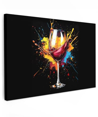 MuchoWow© Bilder Groß 120x80 cm XXL Wohnzimmer Deko Modern Wandbild Kunstdruck auf Leinwand Bild Schlafzimmer über Bett Room Decor Geschenke Wein - Glas - Graffiti - Aperitif - Rot - Farbe