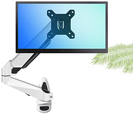 Soporte de monitor ，Monitor Arm Desk Mount Brazos for monitor Soporte de escritorio for un solo monitor Soporte de monitor de brazo largo con resorte de gas Montaje en pared Altura ajustable(White,C)