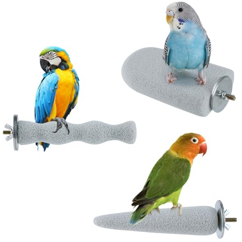 3 x Vogelschnabel-Schleifstein, natürlicher Bimsstein, Vogelkäfig-Ständer, Plattform, Fußkrallen, Trimmer, Spielzeug für Wellensittiche, Sittiche, Nymphensittiche, Sittiche, Sittiche, Sittiche