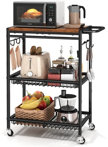 Microwave Kitchen Rolling Cart, 35.43 H Microwave Table Stand with Lockable Wheels, Utility Cart with Adjustable Shelf for Small Kitchen Island, Coffee Bar Table, Appliance Storage, Bakers Rack
