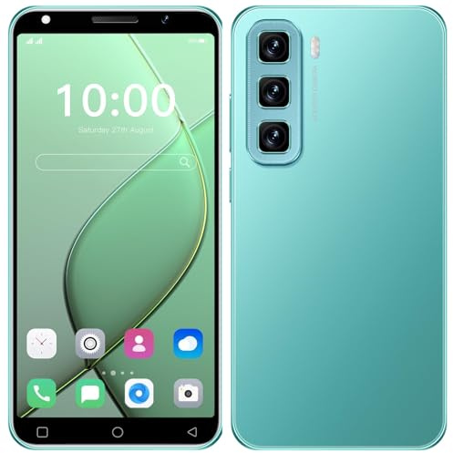 JtQtJ Cheap Mobile Phones, 5.0'' HD Display, 16GB ROM/Up to 128GB, Dual SIM, Dual Cameras, Android 9.0,Support WiFi, GPS, Bluetooth,Face ID,Big Battery Cell Phone (Green)
