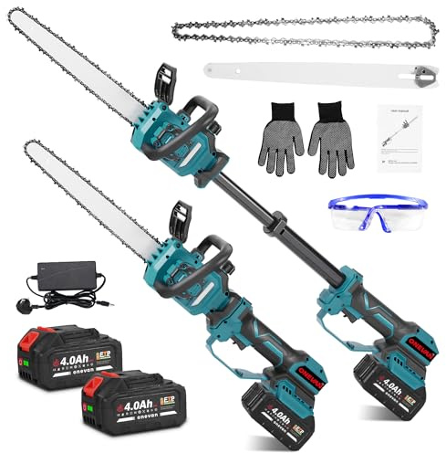 Mini Chainsaw Cordless Electric Power Saw - 32.5 cm Telescopic High-Speed Saw, 12 Inch Brushless Saw for Cutting Wood, Trimming Cutting (2 Batteries & Charger) (A-12INCH)