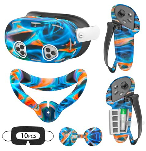 Tyasoleil Accessories for Oculus Quest 3S, Silicone Cover Set for Meta Quest 3S, VR Accessory Set, Include Controller Grip Leather Cover, VR Shell Cover, Face Cover, Lens Cover (Aurora Blue 2)