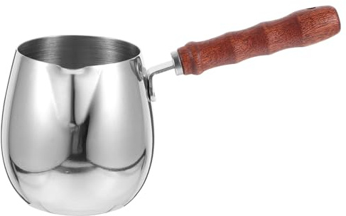 Hemobllo Jarra Leche Acero Inoxidable con Mango de Madera Jarra Espumadora Leche para Espresso y Capuchino Resistente y Elegante Utensilio para Batir