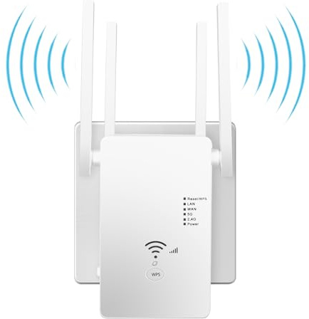 WLAN Repeater WLAN Verstärker 1200Mbit/s Dual-Band WiFi Booster mit Repeater/Router/Access Point Modus,4 Antennen,Einfache Einrichtung,WiFi Range Extender mit LAN/WAN Port(weiß)