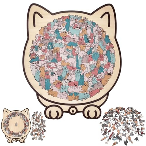 135-Piece Morandi-Colored Cat Shaped Wooden Jigsaw Puzzle, Cat Shaped Wooden Puzzle, Unique Animal Shape WoodPuzzle, CreativePuzzle Gifts for Cats Lovers, Home Decor (C)