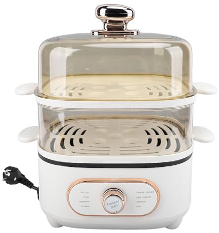 SIXRUN Elektrischer Dampftopf, 1200 W, 10,5 L, Stapelbarer Multikocher mit Dampfplatte, für Suppe, Nudeln, Haferflocken, Meeresfrüchte, Gemüse, Herausnehmbare Tabletts (EU-Stecker 220 V)