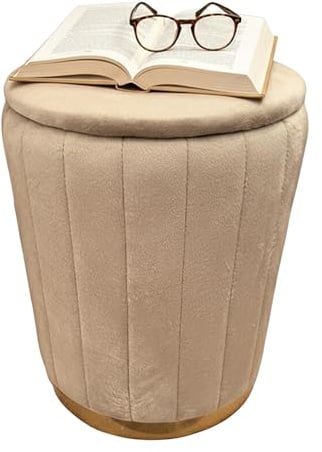 Relaxdays Hocker Samt, Sitzhocker mit Stauraum, gepolstert, HxD: 42 x 32 cm, runder Beistellhocker, Wohnzimmer, Farbwahl | HxD: 42 x 32 cm, runder Beistellhocker, Wohnzimmer