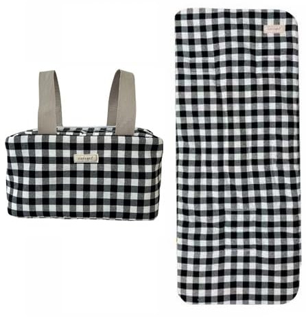 Colchoneta universal y bolso carrito bebé silla paseo - Colección a juego - Verano o entretiempo transpirable - bolso organizador carro bebé (Vichy Negro, Colchoneta + bolso organizador)