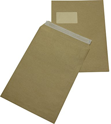 50 St. Versandtaschen Briefumschläge C4 A4 braun haftklebend mit Fenster 229x324 mm HK