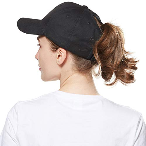 WELROG Dame Baseball Kappe Hip-Hop-Hut Verstellbar Baumwolle Pferdeschwanz (Schwarz)