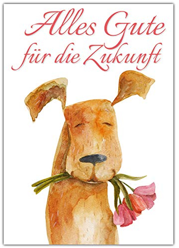 A4 XXL Abschiedskarte HUND MIT BLUMEN mit Umschlag - Klappkarte für Kollegen zur Rente Pension Mutterschaft Jobwechsel Ruhestand Karte von BREITENWERK