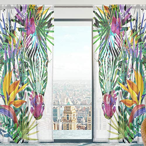 Mnsruu Tier Zebra Vorhang transparent Gardine 2 Stücke Gaze paarig schals Fensterschal Vorhänge für Wohnzimmer Schlafzimmer 213 cm x 140 cm(H x B) 2er-Set