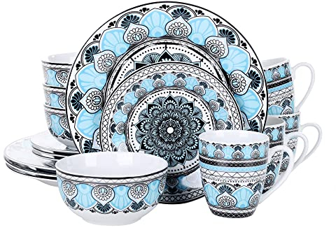 VEWEET, série Audrie, Service de Table Complet en Porcelaine, 16 pièces pour 4 Personnes, Vaisselle de Table avec Assiette, Bol, Tasse, Style Marocain