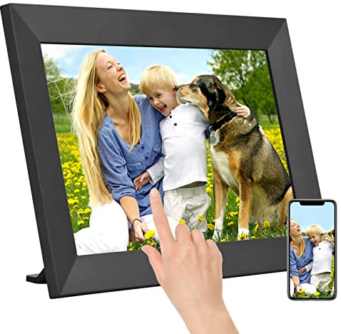 Digitaler Bilderrahmen 10,1 Zoll, Andoer WLAN Elektronischer Bilderrahmen mit IPS Touchscreen 1280 * 800 Foto 1080P Video 16GB Speicher Unterstützt Auto Rotation Fotofreigabe über APP