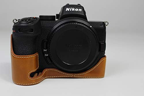 Z5 Z6 Z7 Case, Zakao PU Leather Half Bottom Opening Version Holster Camera Case With Hand Strap Protective Cover Bag Case for Nikon Z5 Z6/Z6II Z7/Z7 II (Brown)