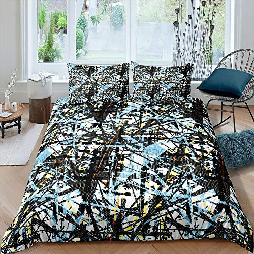 Homewish Rustikaler Trösterbezug 135×200, Bettwäscheset im abstrakten Kunstdesign im Grunge-Stil Bettbezug für Jugendliche Jugend Erwachsene Frauen, Country Vintage-Bezug für Wohnzimmer,schwarz Blau