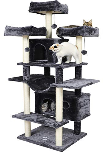 MSmask Grand arbre à chat, taille XXL, 175 cm, stable, avec 3 grandes plateformes d'observation, pour grands chats, griffoirs en sisal, gris foncé