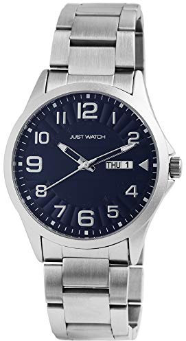 Just Watch Herren Uhr Edelstahl Armband Leuchtzeiger Datum Analog Quarz JW20114 (silberfarbig dunkelau)