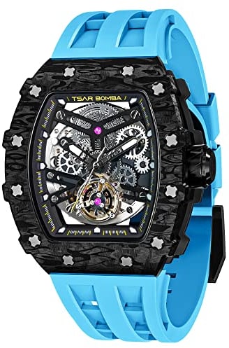 TSAR BOMBA Herren Automatik Armbanduhr - Tonneau Analog Skelett Mechanische Uhr Mit Japanischem Uhrwerk - Wasserdicht Klassische Luxus Armband Geschenk Für Männer