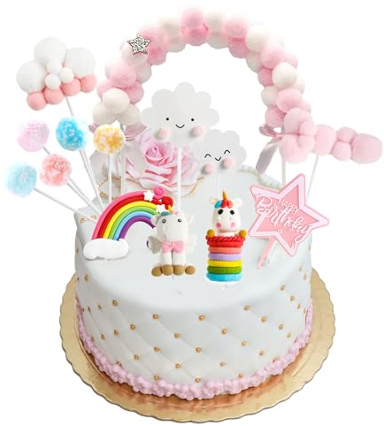 Unicorn Cake Decoration Einhorn Tortendeko Torte Topper Regenbogen Tortendeko Einhorn Macaron Kuchen Deko für Kinder Mädchen
