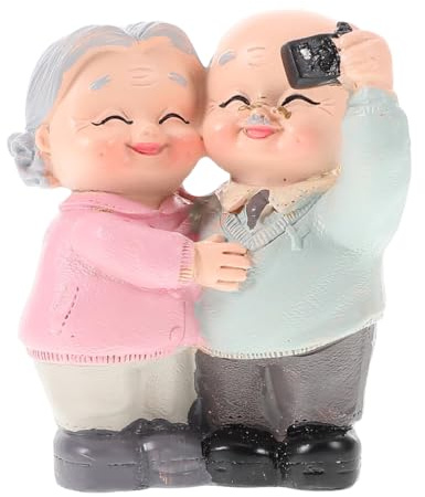Elderly Couple Figurines Loving Couple Sculpture Old Couple Cake Topper Grandma Grandpa Desktop Ornament for Anniversary Party Decoration