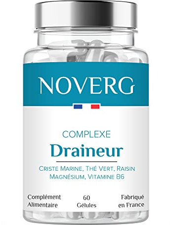 Draineur Rapide & Efficace | Anti-Rétention d'Eau + Affine la Silhouette + Réduit la Cellulite | Criste Marine, Thé Vert, Pépins de Raisins | Vegan | 60 Gélules | Cure de 30 Jours | Fabriqué en France