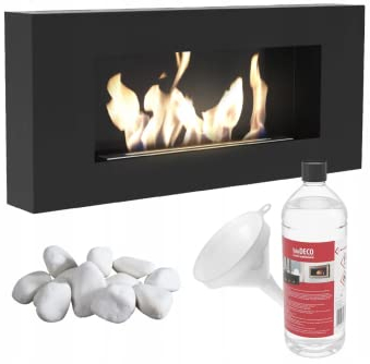 KRATKI Delta Flat Bioetanol Chimenea + Guijarros 1 kg + Embudo + Biocombustible Líquido 1 l + Biocombustible Contenedor Biocontenedor 0,4 l, TÜV Acero, 40 x 90 cm, Negro Mate