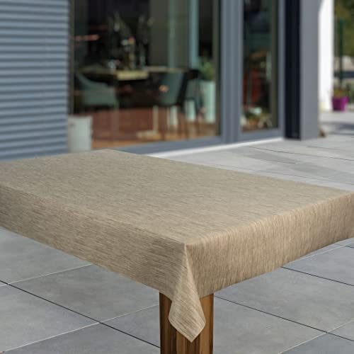 laro Wachstuch-Tischdecke Abwaschbar Garten-Tischdecke Wachstischdecke PVC Plastik-Tischdecken Eckig Meterware Wasserabweisend Abwischbar, Muster:Leinenoptik Beige Braun, Größe:130x180