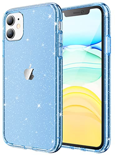 JETech Glitter Case for iPhone 11, 6.1-Inch, Bling Sparkle Shockproof Phone Bumper Cover, Cute Sparkly for Women and Girls (Blue)